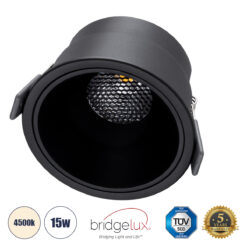 Alternative view of GLOBOSTAR® PLUTO-B 60262 Χωνευτό Downlight Σποτ με Honeycomb Anti Glare Reflector LED 15W 1950lm 38° AC 220-240V IP20 Φυσικό Λευκό 4500K - Bridgelux COB Chip & TÜV SÜD Driver - Μαύρο Ματ - Μ10.4 x Π10.4 x Υ6.5cm / Q9.5cm - 5 Χρόνια Εγγύηση