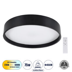 Alternative view of GLOBOSTAR® NARNIA 61257 Μοντέρνο Φωτιστικό Οροφής LED 75W 8625lm 120° AC 220-240V IP20 Ρυθμιζόμενο Λευκό CCT με Χειριστήριο από 2700K έως 6000K Dimmable - Lumileds SMD Chip - Μαύρο Ματ - Μ45 x Π45 x Υ8cm - 3 Χρόνια Εγγύηση