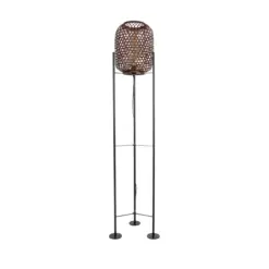 GloboStar® CURACAO 999-0041 Μοντέρνο Επιδαπέδιο Φωτιστικό Μονόφωτο 1 x E27 IP20 Μαύρο Μέταλλο με Καφέ Ξύλο - Μ30 x Π30 x Υ165cm