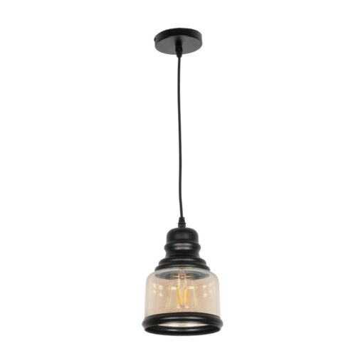 GLOBOSTAR® OLIVER 999-0187 Vintage Κρεμαστό Φωτιστικό Οροφής με Ντουί 1 x E27 AC 220-240V IP20 – Μελί & Μαύρο – Μ15 x Π15 x Υ21.5cm