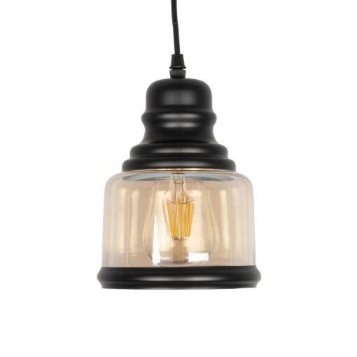 GLOBOSTAR® OLIVER 999-0187 Vintage Κρεμαστό Φωτιστικό Οροφής με Ντουί 1 x E27 AC 220-240V IP20 – Μελί & Μαύρο – Μ15 x Π15 x Υ21.5cm