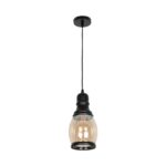 GLOBOSTAR® OLIVER 999-0188 Vintage Κρεμαστό Φωτιστικό Οροφής με Ντουί 1 x E27 AC 220-240V IP20 – Μελί & Μαύρο – Μ14 x Π14 x Υ30cm