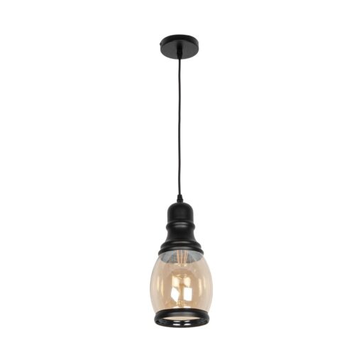 GLOBOSTAR® OLIVER 999-0188 Vintage Κρεμαστό Φωτιστικό Οροφής με Ντουί 1 x E27 AC 220-240V IP20 – Μελί & Μαύρο – Μ14 x Π14 x Υ30cm