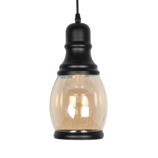 GLOBOSTAR® OLIVER 999-0188 Vintage Κρεμαστό Φωτιστικό Οροφής με Ντουί 1 x E27 AC 220-240V IP20 – Μελί & Μαύρο – Μ14 x Π14 x Υ30cm