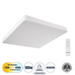 Alternative view of GLOBOSTAR® KAMALA 61211-S Μοντέρνο Φωτιστικό Οροφής LED 100W 11020lm 120° AC 220-240V IP20 Ρυθμιζόμενο Λευκό CCT με Χειριστήριο από 2700K έως 6000K Dimmable - Lumileds SMD Chip - Λευκό Ματ - Μ80 x Π80 x Υ8cm - 3 Χρόνια Εγγύηση