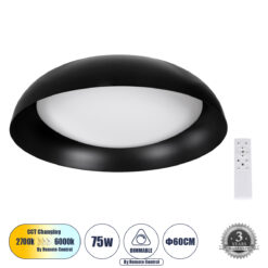 Alternative view of GLOBOSTAR® ANATOLIA 61264 Μοντέρνο Φωτιστικό Οροφής LED 75W 8625lm 120° AC 220-240V IP20 Ρυθμιζόμενο Λευκό CCT με Χειριστήριο από 2700K έως 6000K Dimmable - Lumileds SMD Chip - Μαύρο Ματ - Μ60 x Π60 x Υ13cm - 3 Χρόνια Εγγύηση