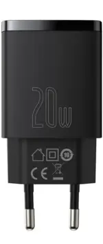Baseus Φορτιστής Ταχείας Φόρτισης 20W USB‑C + USB‑A Μαύρος  CCXJ‑B01