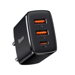 Baseus Φορτιστής Ταχείας Φόρτισης 30W USB‑C + 2×USB Μαύρος  CCXJ‑E01