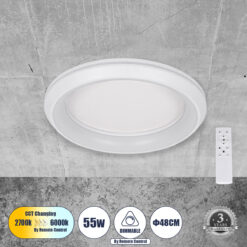Alternative view of GLOBOSTAR® MELINA 61041 Μοντέρνο Φωτιστικό Οροφής LED 55W 6376lm 120° AC 220-240V IP20 Ρυθμιζόμενο Λευκό CCT με Χειριστήριο από 2700K έως 6000K Dimmable - Lumileds SMD Chip - Λευκό Ματ - Μ48 x Π48 x Υ9cm - 3 Χρόνια Εγγύηση