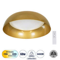 Alternative view of GLOBOSTAR® ANATOLIA 61263 Μοντέρνο Φωτιστικό Οροφής LED 60W 6900lm 120° AC 220-240V IP20 Ρυθμιζόμενο Λευκό CCT με Χειριστήριο από 2700K έως 6000K Dimmable - Lumileds SMD Chip - Χρυσό - Μ43 x Π43 x Υ11cm - 3 Χρόνια Εγγύηση