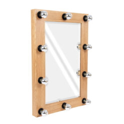 Alternative view of GloboStar® MAKEUP MIRROR-60x90-1 Μοντέρνος Καθρέπτης Μακιγιάζ με Πλαίσιο Φυσικού Ξύλου με Διακόπτη On/Off 10 x E27 AC220-240V - Μ60 x Π7 x Υ90cm - Μπεζ Δρυς