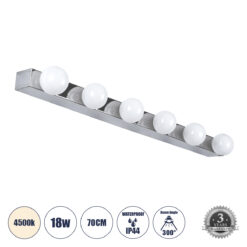 Alternative view of GLOBOSTAR® BELLA 60453 Μοντέρνο Φωτιστικό Τοίχου - Απλίκα Καθρέπτη Μπάνιου LED 18W 2052lm 300° AC 220-240V IP44 Φυσικό Λευκό 4500K - Bridgelux COB Chip & TÜV SÜD Driver - Ασημί & Λευκό - Μ70 x Π11 x Υ6cm - 3 Χρόνια Εγγύηση