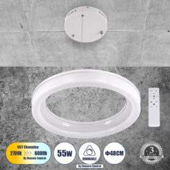 Alternative view of GLOBOSTAR® ARIANA 61038 Μοντέρνο Κρεμαστό Φωτιστικό Οροφής LED 55W 6376lm 120° AC 220-240V IP20 Ρυθμιζόμενο Λευκό CCT με Χειριστήριο από 2700K έως 6000K Dimmable - Lumileds SMD Chip - Λευκό Ματ - Μ48 x Π48 x Υ6.5cm - 3 Χρόνια Εγγύηση