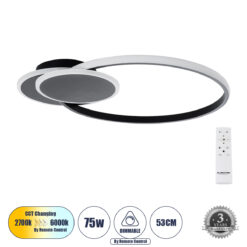 Alternative view of GLOBOSTAR® CIRCUO 61229 Μοντέρνο Φωτιστικό Οροφής LED 75W 8400lm 360° AC 220-240V IP20 Ρυθμιζόμενο Λευκό CCT με Χειριστήριο από 2700K έως 6000K Dimmable - Lumileds SMD Chip - Μαύρο Ματ - Μ53 x Π42.5 x Υ9cm - 3 Χρόνια Εγγύηση