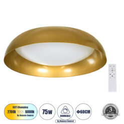 Alternative view of GLOBOSTAR® ANATOLIA 61266 Μοντέρνο Φωτιστικό Οροφής LED 75W 8625lm 120° AC 220-240V IP20 Ρυθμιζόμενο Λευκό CCT με Χειριστήριο από 2700K έως 6000K Dimmable - Lumileds SMD Chip - Χρυσό - Μ60 x Π60 x Υ13cm - 3 Χρόνια Εγγύηση