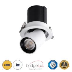 Alternative view of GLOBOSTAR® VIRGO-S 60303 Χωνευτό Κινούμενο Downlight Σποτ LED 7W 875lm 36° AC 220-240V IP20 Θερμό Λευκό 2700K - Bridgelux COB Chip & TÜV SÜD Driver - Λευκό & Μαύρο Ματ - Μ9 x Π9 x Υ9cm / Q7.8cm - 5 Χρόνια Εγγύηση