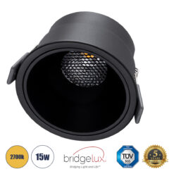 Alternative view of GLOBOSTAR® PLUTO-B 60263 Χωνευτό Downlight Σποτ με Honeycomb Anti Glare Reflector LED 15W 1875lm 38° AC 220-240V IP20 Θερμό Λευκό 2700K - Bridgelux COB Chip & TÜV SÜD Driver - Μαύρο Ματ - Μ10.4 x Π10.4 x Υ6.5cm / Q9.5cm - 5 Χρόνια Εγγύηση