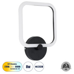 Alternative view of GLOBOSTAR® ELIZA 61343 Μοντέρνο Φωτιστικό Τοίχου - Απλίκα LED 8W 960lm 360° AC 220-240V IP20 Ρυθμιζόμενο Λευκό CCT με On/Off 2700K/4500K/6000K - Lumileds SMD Chip - Μαύρο Ματ - Μ22 x Π5 x Υ28.5cm - 3 Χρόνια Εγγύηση