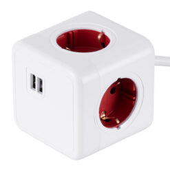 Alternative view of GloboStar® TRAVEL PowerCube PRO Certified 79642 Πολύπριζο 6 Θέσεων με 1.5m Kαλώδιο - 4 Πρίζες Ασφαλείας Childproof EU Schuko AC 220-240V & 2 Πρίζες USB Max 2.1A/DC 5V Μ7.5 x Π7.5 x Υ7.5 - Λευκό με Κόκκινο - Max Load 3680W/16A