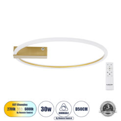 Alternative view of GLOBOSTAR® CINDERELLA 60982 Μοντέρνο Φωτιστικό Οροφής LED 30W 3360lm 360° AC 220-240V IP20 Ρυθμιζόμενο Λευκό CCT με Χειριστήριο από 2700K έως 6000K Dimmable - Lumileds SMD Chip - Χρυσό Βούρτσας - Μ50 x Π50 x Υ5cm - 3 Χρόνια Εγγύηση