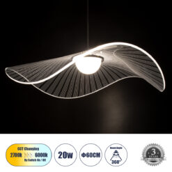 Alternative view of GLOBOSTAR® ACRYLICA 60975 Μοντέρνο Κρεμαστό Φωτιστικό Οροφής LED 20W 2240lm 360° AC 220-240V IP20 Ρυθμιζόμενο Λευκό CCT με On/Off 2700K/4500K/6000K - Lumileds SMD Chip - Διάφανο & Μαύρο Ματ - Μ60 x Π60 x Υ15cm - 3 Χρόνια Εγγύηση