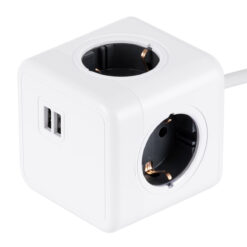 Alternative view of GloboStar® TRAVEL PowerCube PRO Certified 79639 Πολύπριζο 6 Θέσεων με 1.5m Kαλώδιο - 4 Πρίζες Ασφαλείας Childproof EU Schuko AC 220-240V & 2 Πρίζες USB Max 2.1A/DC 5V Μ7.5 x Π7.5 x Υ7.5 - Λευκό με Γκρι - Max Load 3680W/16A