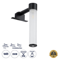 Alternative view of GLOBOSTAR® ELSA 60404 Μοντέρνο Φωτιστικό Τοίχου - Απλίκα Καθρέπτη Μπάνιου με Ντουί 1 x G9 AC 220-240V IP44 - Μαύρο Ματ & Λευκό - Μ3.5 x Π13.5 x Υ20cm