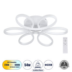 Alternative view of GLOBOSTAR® MARGARET 61401 Μοντέρνο Φωτιστικό Οροφής LED 54W 6210lm 360° AC 220-240V IP20 Ρυθμιζόμενο Λευκό CCT με Χειριστήριο από 2700K έως 6000K Dimmable - Lumileds SMD Chip - Λευκό Ματ - Μ57 x Π57 x Υ12cm - 3 Χρόνια Εγγύηση