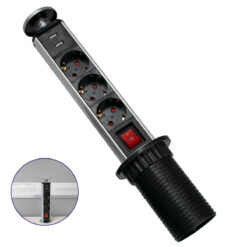 Alternative view of GLOBOSTAR® POWERFOLD 79630 Χωνευτό Πτυσσόμενο Πολύπριζο 5 Θέσεων με 2 x Πρίζες DC 5V USB 3.0 & 3 x EU Schuko Πρίζες Ασφαλείας Childproof AC 220-240V 3000W/13A Max Load με Διακόπτη On/Off IP20 - Μαύρο & Γκρι - Μ8 x Π8 x Υ33cm