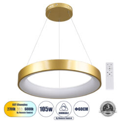 Alternative view of GLOBOSTAR® SALEM 61247 Μοντέρνο Κρεμαστό Φωτιστικό Οροφής LED 105W 12075lm 120° AC 220-240V IP20 Ρυθμιζόμενο Λευκό CCT με Χειριστήριο από 2700K έως 6000K Dimmable - Lumileds SMD Chip - Χρυσό - Μ60 x Π60 x Υ6cm - 3 Χρόνια Εγγύηση