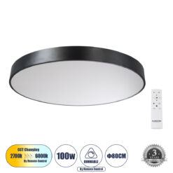 Alternative view of GLOBOSTAR® BURTON 61204-S Μοντέρνο Φωτιστικό Οροφής LED 100W 11020lm 120° AC 220-240V IP20 Ρυθμιζόμενο Λευκό CCT με Χειριστήριο από 2700K έως 6000K Dimmable - Lumileds SMD Chip - Μαύρο Ματ - Μ80 x Π80 x Υ8cm - 3 Χρόνια Εγγύηση