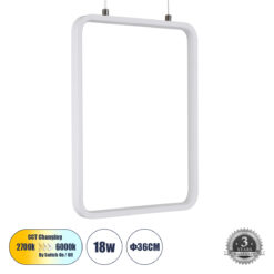 Alternative view of GLOBOSTAR® NEROBA 61303 Μοντέρνο Κρεμαστό Φωτιστικό Οροφής LED 18W 1980lm 360° AC 220-240V IP20 Ρυθμιζόμενο Λευκό CCT με On/Off 2700K/4500K/6000K - Lumileds SMD Chip - Λευκό Ματ - Μ29 x Π2 x Υ36cm - 3 Χρόνια Εγγύηση