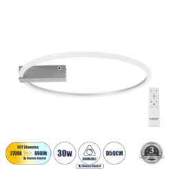 Alternative view of GLOBOSTAR® CINDERELLA 60983 Μοντέρνο Φωτιστικό Οροφής LED 30W 3360lm 360° AC 220-240V IP20 Ρυθμιζόμενο Λευκό CCT με Χειριστήριο από 2700K έως 6000K Dimmable - Lumileds SMD Chip - Νίκελ Βούρτσας - Μ50 x Π50 x Υ5cm - 3 Χρόνια Εγγύηση