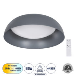 Alternative view of GLOBOSTAR® ANATOLIA 61262 Μοντέρνο Φωτιστικό Οροφής LED 60W 6900lm 120° AC 220-240V IP20 Ρυθμιζόμενο Λευκό CCT με Χειριστήριο από 2700K έως 6000K Dimmable - Lumileds SMD Chip - Γκρι - Μ43 x Π43 x Υ11cm - 3 Χρόνια Εγγύηση
