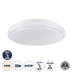 Alternative view of GLOBOSTAR® SENSORANO 60995 Φωτιστικό Πλαφονιέρα Οροφής με Ανιχνευτή Microwave / Αισθητήρα Κίνησης LED 30W 3000lm 120° AC 220-240V Αδιάβροχο IP54 Φυσικό Λευκό 4500K - Lumileds SMD Chip - Λευκό Γαλακτερό - Μ38 x Π38 x Υ5.3cm - 3 Χρόνια Εγγύηση