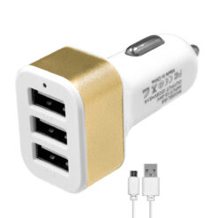 Alternative view of Globostar® 79505 Χρυσός Φορτιστής Αυτοκινήτου DC 12-24V με 3 Εξόδους USB DC 5V Max 3.1A 20W και Καλώδιο USB σε Type-C
