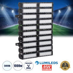 Alternative view of GLOBOSTAR® GOLIATH 90105 Προβολέας για Γήπεδα Tennis & Ποδοσφαίρου 5x5 LED 1000W 150000lm 75°x135° SDCM<5 Fish Eye Lens AC 220-240V Αδιάβροχο IP65 IK08 Φυσικό Λευκό 5000K - Lumileds SMD Chip & Mean Well Driver - Μαύρο Ματ - Μ62 x Π22 x Υ90cm - 5 Χρόνια Εγγύηση