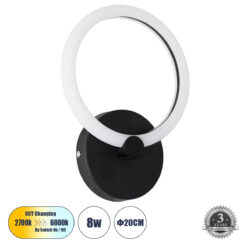 Alternative view of GLOBOSTAR® MATILDA 61339 Μοντέρνο Φωτιστικό Τοίχου - Απλίκα LED 8W 960lm 360° AC 220-240V IP20 Ρυθμιζόμενο Λευκό CCT με On/Off 2700K/4500K/6000K - Lumileds SMD Chip - Μαύρο Ματ - Μ20 x Π5 x Υ25.5cm - 3 Χρόνια Εγγύηση