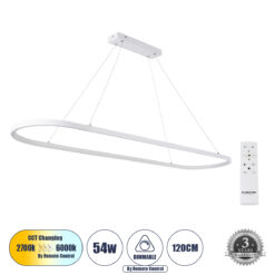 Alternative view of GLOBOSTAR® BOLIVAR 61272 Μοντέρνο Κρεμαστό Φωτιστικό Οροφής LED 54W 6210lm 360° AC 220-240V IP20 Ρυθμιζόμενο Λευκό CCT με Χειριστήριο από 2700K έως 6000K Dimmable - Lumileds SMD Chip - Λευκό Ματ - Μ120 x Π30 x Υ2cm - 3 Χρόνια Εγγύηση