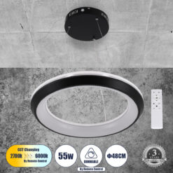 Alternative view of GLOBOSTAR® MELINA 61043 Μοντέρνο Κρεμαστό Φωτιστικό Οροφής LED 55W 6376lm 120° AC 220-240V IP20 Ρυθμιζόμενο Λευκό CCT με Χειριστήριο από 2700K έως 6000K Dimmable - Lumileds SMD Chip - Μαύρο Ματ - Μ48 x Π48 x Υ6.5cm - 3 Χρόνια Εγγύηση