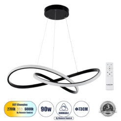 Alternative view of GLOBOSTAR® DEXTER 60913 Μοντέρνο Κρεμαστό Φωτιστικό Οροφής LED 90W 10080lm 300° AC 220-240V IP20 Ρυθμιζόμενο Λευκό CCT με Χειριστήριο από 2700K έως 6000K Dimmable - Lumileds SMD Chip - Μαύρο Ματ - Μ73 x Π73 x Υ16cm - 3 Χρόνια Εγγύηση