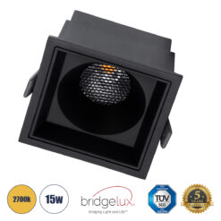 Alternative view of GLOBOSTAR® PLUTO-B 60281 Χωνευτό Downlight Σποτ με Honeycomb Anti Glare Reflector LED 15W 1875lm 38° AC 220-240V IP20 Θερμό Λευκό 2700K - Bridgelux COB Chip & TÜV SÜD Driver - Μαύρο Ματ - Μ10.4 x Π10.4 x Υ6.5cm / Q9.5 x 9.5cm - 5 Χρόνια Εγγύηση