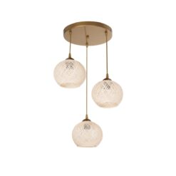 Alternative view of GLOBOSTAR® ILLUMIO 201-0027 Vintage Κρεμαστό Φωτιστικό Οροφής με Ντουί 3 x E27 AC 220-240V IP20 - Χρυσό & Μπεζ - Μ40 x Π40 x Υ53cm