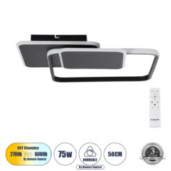 Alternative view of GLOBOSTAR® SQUARO 61231 Μοντέρνο Φωτιστικό Οροφής LED 75W 8400lm 360° AC 220-240V IP20 Ρυθμιζόμενο Λευκό CCT με Χειριστήριο από 2700K έως 6000K Dimmable - Lumileds SMD Chip - Μαύρο Ματ - Μ48.5 x Π51 x Υ9cm - 3 Χρόνια Εγγύηση