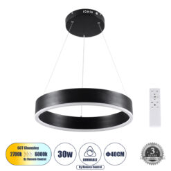 Alternative view of GLOBOSTAR® VENOM 61173 Μοντέρνο Κρεμαστό Φωτιστικό Οροφής LED 30W 3513lm 120° AC 220-240V IP20 Ρυθμιζόμενο Λευκό CCT με Χειριστήριο από 2700K έως 6000K Dimmable - Lumileds SMD Chip - Μαύρο Ματ - Μ40 x Π40 x Υ6.5cm - 3 Χρόνια Εγγύηση