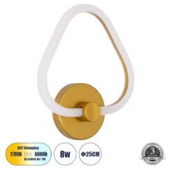 Alternative view of GLOBOSTAR® REGINA 61342 Μοντέρνο Φωτιστικό Τοίχου - Απλίκα LED 8W 960lm 360° AC 220-240V IP20 Ρυθμιζόμενο Λευκό CCT με On/Off 2700K/4500K/6000K - Lumileds SMD Chip - Χρυσό - Μ25 x Π7 x Υ28.5cm - 3 Χρόνια Εγγύηση