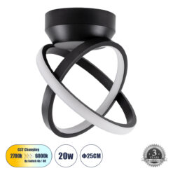 Alternative view of GLOBOSTAR® AMELIA 61052 Μοντέρνο Φωτιστικό Οροφής LED 20W 2400lm 300° AC 220-240V IP20 Ρυθμιζόμενο Λευκό CCT με On/Off 2700K/4500K/6000K - Lumileds SMD Chip - Μαύρο Ματ - Μ24.5 x Π16 x Υ25cm - 3 Χρόνια Εγγύηση