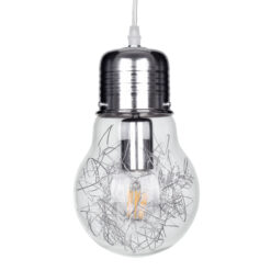 Alternative view of GLOBOSTAR® LAMP 01676 Μοντέρνο Κρεμαστό Φωτιστικό Οροφής με Ντουί 1 x E27 AC 220-240V IP20 - Ασημί & Διάφανο - Μ15 x Π15 x Υ27cm