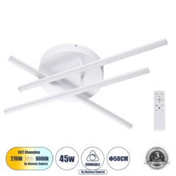 Alternative view of GLOBOSTAR® DRACO 61094 Μοντέρνο Φωτιστικό Οροφής LED 45W 5535lm 120° AC 220-240V IP20 Ρυθμιζόμενο Λευκό CCT με Χειριστήριο από 2700K έως 6000K Dimmable - Lumileds SMD Chip - Λευκό Ματ - Μ50 x Π50 x Υ11cm - 3 Χρόνια Εγγύηση
