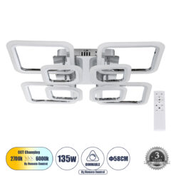 Alternative view of GLOBOSTAR® ROYAL-S 61326 Μοντέρνο Φωτιστικό Οροφής LED 135W 16200lm 360° AC 220-240V IP20 Ρυθμιζόμενο Λευκό CCT με Χειριστήριο από 2700K έως 6000K Dimmable - Lumileds SMD Chip - Ασημί Νίκελ - Μ58.5 x Π58.5 x Υ12cm - 3 Χρόνια Εγγύηση